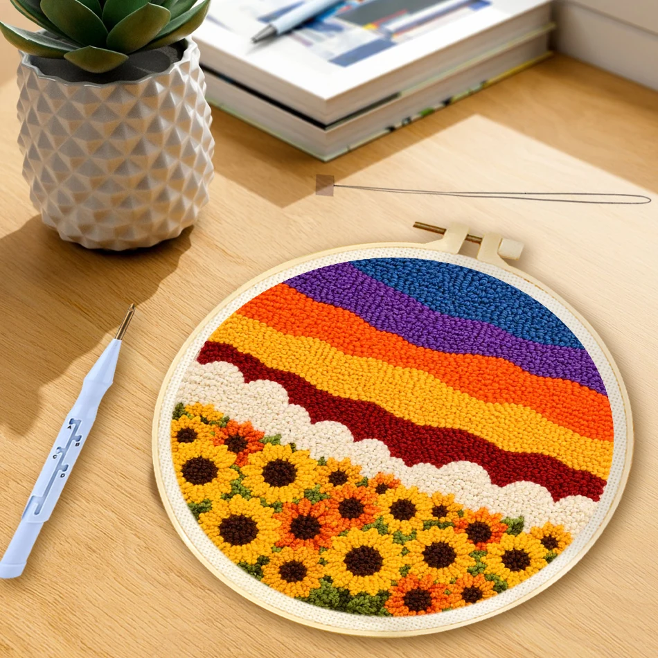 GATYZTORY Punch Needle Kit Night Scenery Pattern For Adults Punch Needle Poke Embroidery Kit Mountain Landscape Diy Craft