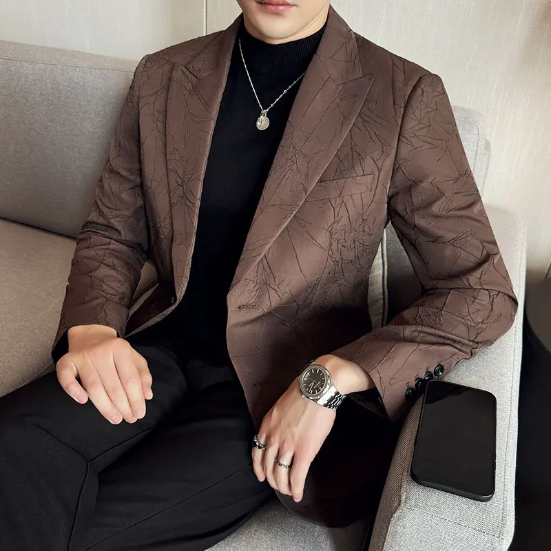 Luxury Jacquard Suit Jacket Men's Suit Business Jacket Casual Barge Collar Two-button Single Breasted Western Style Blazer Man