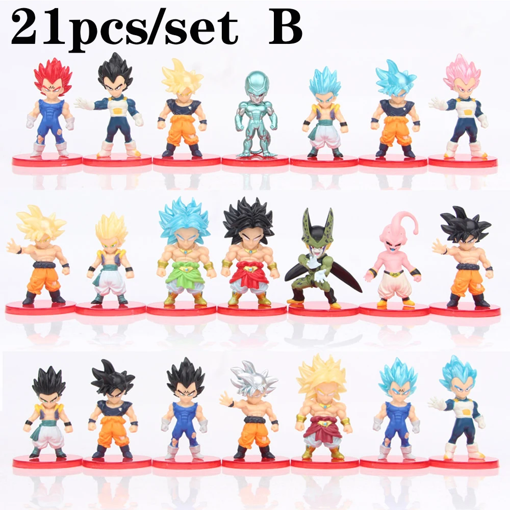 Hot 21PCS Dragon Ball Z Set Super Son Goku Vegeta Broly Buu Action Figure Anime Figurines Ultra Instinct Model Gifts Toys