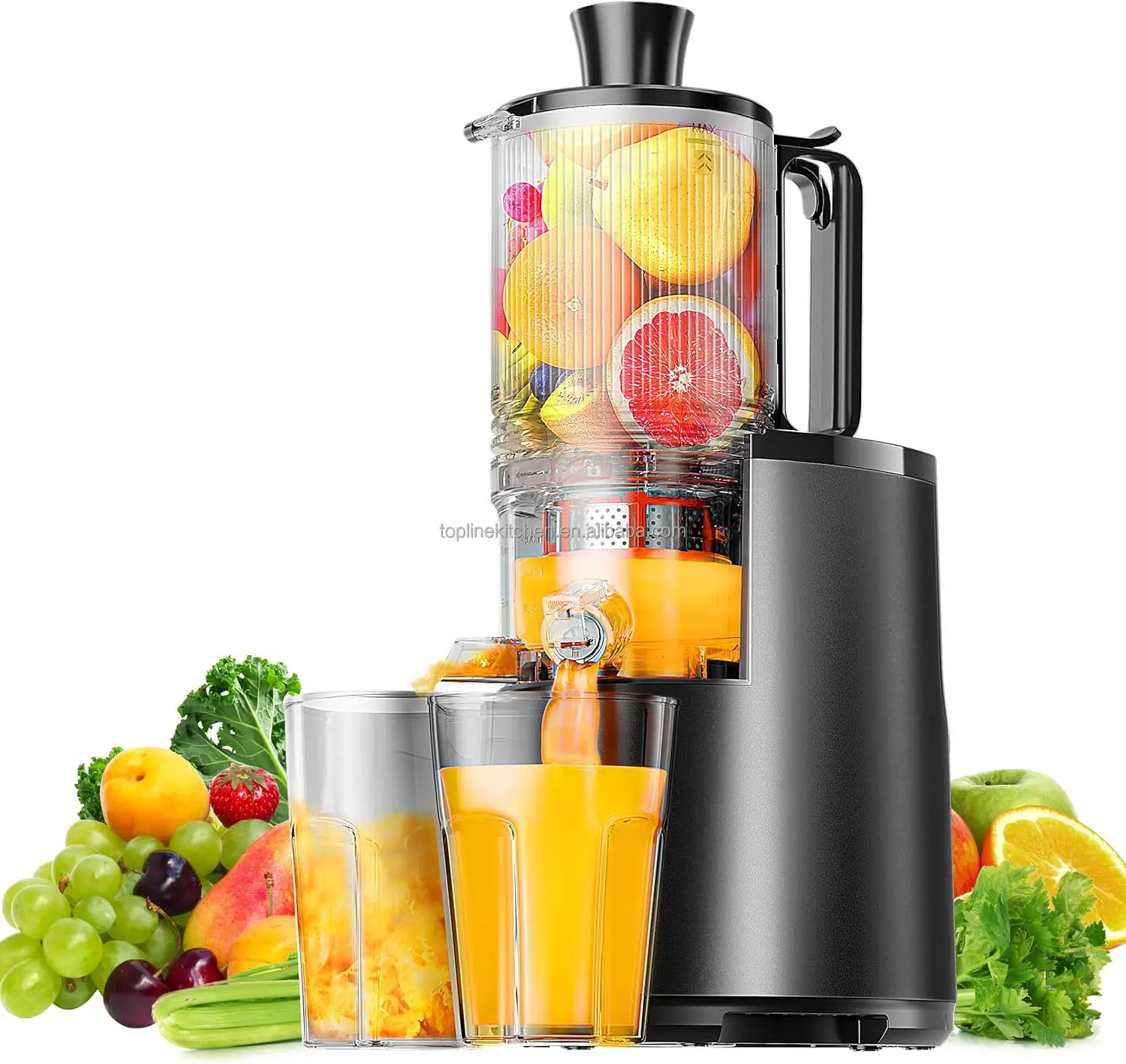 

Cold Press Juicer, Masticating Juicer with 5.5" Wide Feed Chute Slow Juicer Extractor Machines Fit Whole Vegetables and Fruits