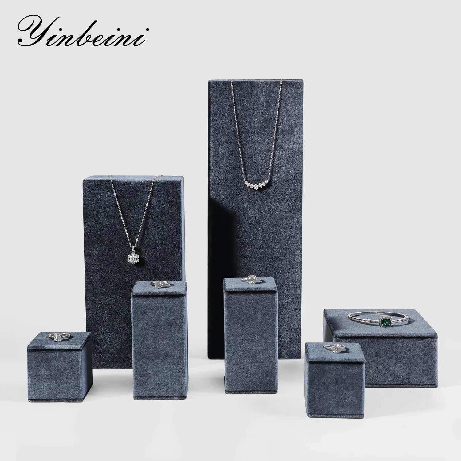 

Yinbeini Jewelry Display Stand Velvet Display Combo Ring Earring Necklace Display Tray Pendant Bracelet Storage Organizer TB008