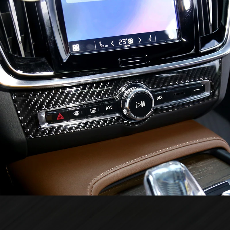 For Volvo S60 V60 S90 V90CC Sound knob cover carbon fiber texture interior adhesive set