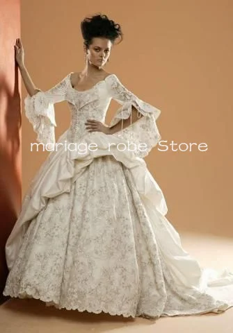 Fairy Long Sleeve Renaissance Wedding Dresses Vintage Ruched Puffy Skirt Lace-up Corset Medivel Victorian Bridal Gown customsize