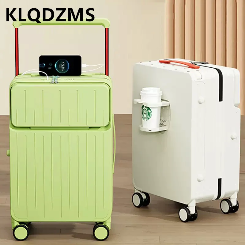 KLQDZMS 2026 New Style Wide Pull Rod Luggage For Women 20 Inch Front Opening Password Box Large Capacity Travel Suitcase