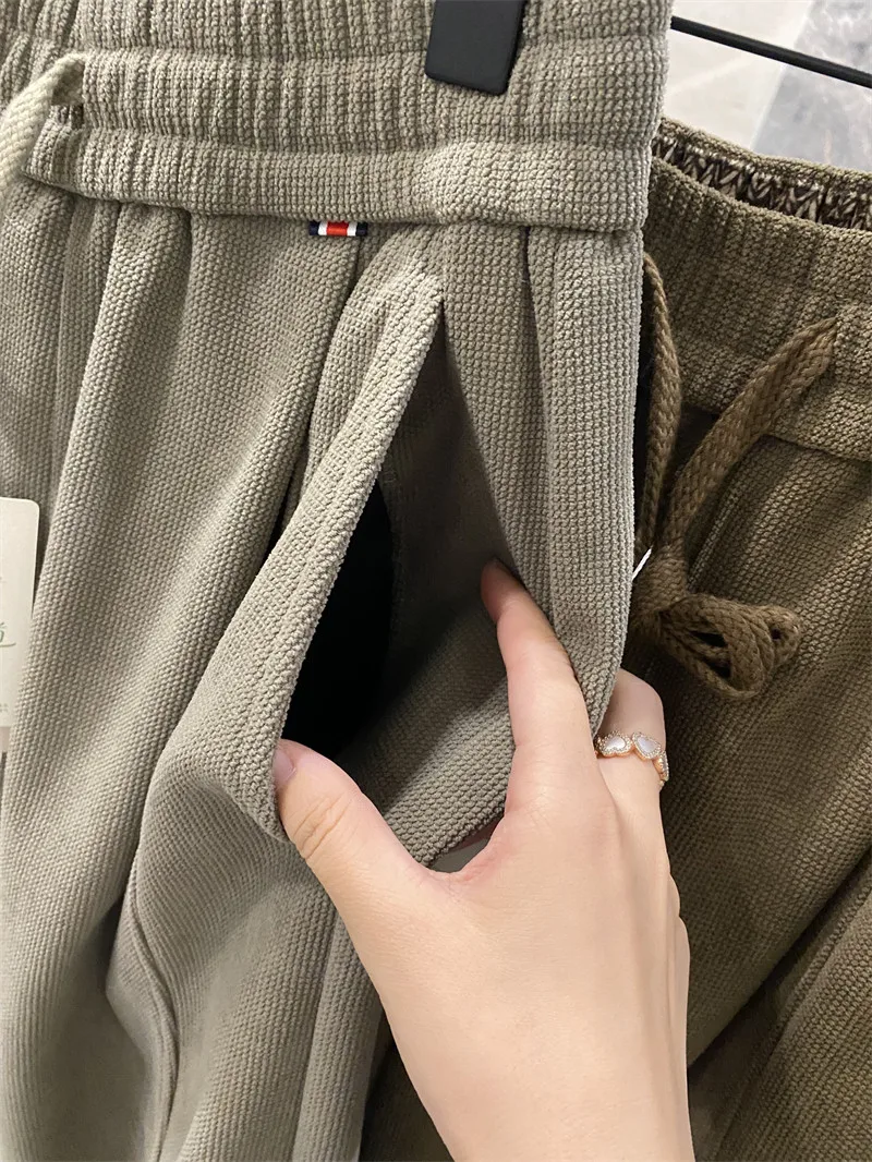Men's Casual Pants Warmth Locking Thermal Storage Knife Pleat Elastic Waist Straight Leg Polyester Fiber Autumn Fashion
