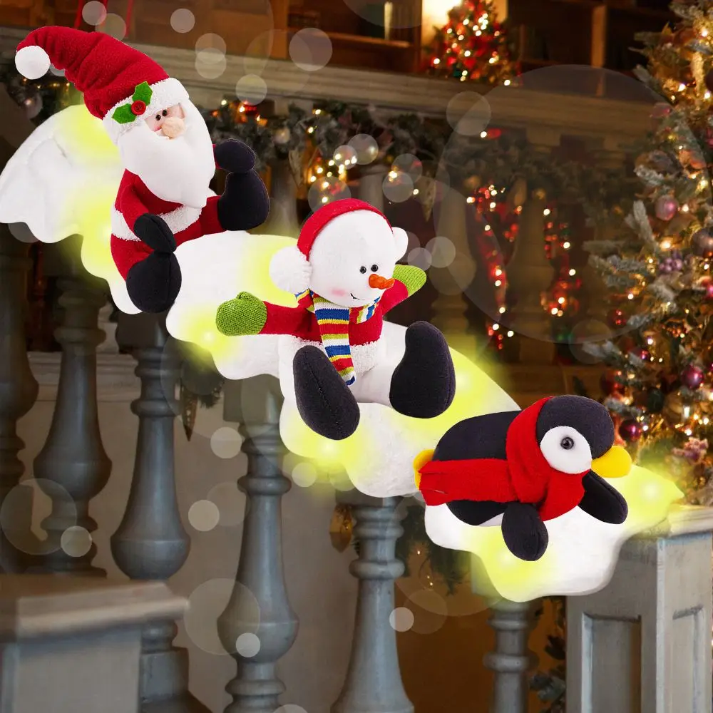 3個入り-led-プラッシュ装飾セット。クリスマスをテーマにした季節の装飾品。スノーボーダーのデザインで、屋内での使用に最適。