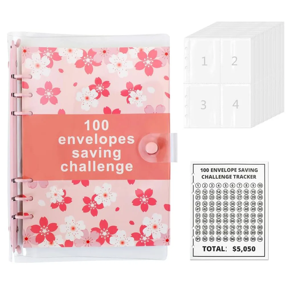 

100 Envelope Challenge Binder Easy and Fun Way,Challenges Budget Binder with Cash Envelopes for Budgeting Planner & Saving Money