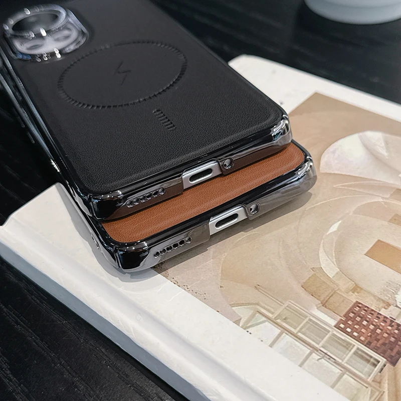 حافظة لهاتف هواوي نوفا 13 12 12 برو 12 فائقة المطلية بالكهرباء مصنوعة من الجلد وشحن لاسلكي مغناطيسي مقاوم للصدمات