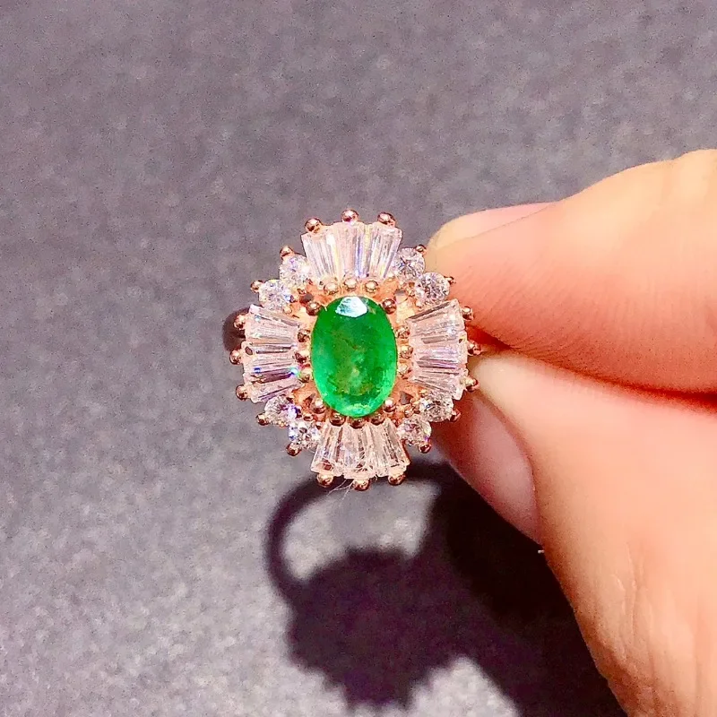 

Classic 925 Sterling Silver Emerald Ring 5 X 7MM Oval Emerald Ring Women's Wedding Jewelry Promise Party Gift