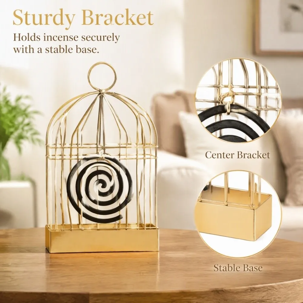 Portable Scald Proof Incense Coil Frame Fireproof Metal Hook Hanging Incense Holder Metal Birdcage Incense Box Patio