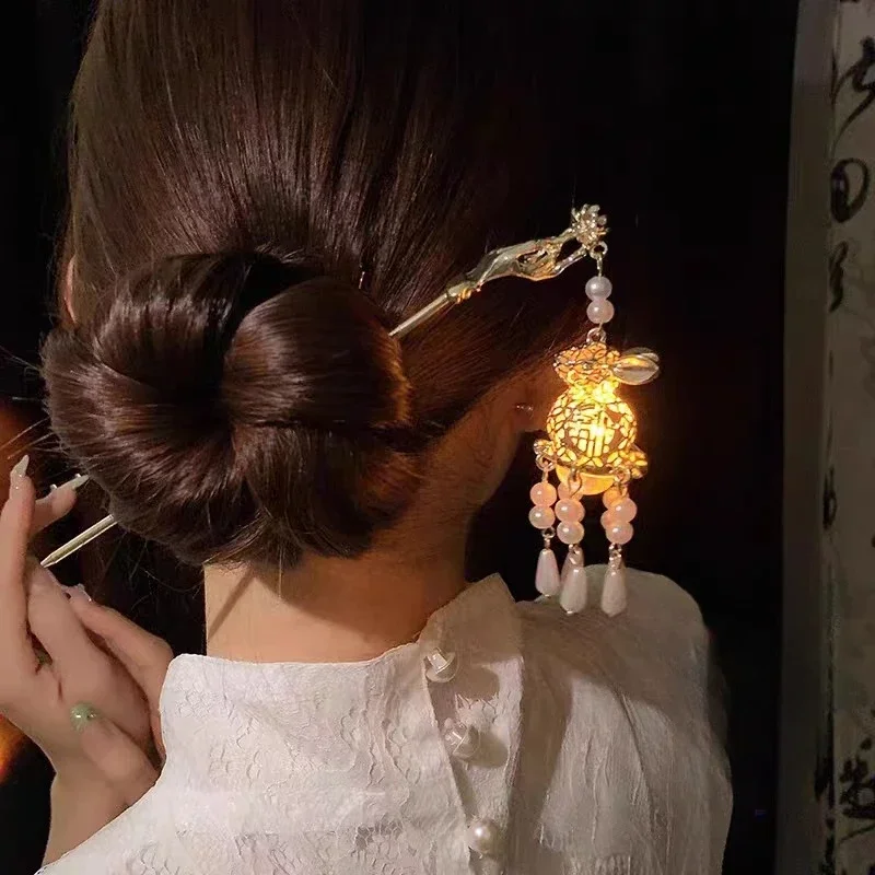 Ancient Style Hairpin Claw Clips Chinese Palace Lantern Hair Sticks Forks Retro Lotus Tassel Headpieces for Girls Women Hair Pin - Image 4
