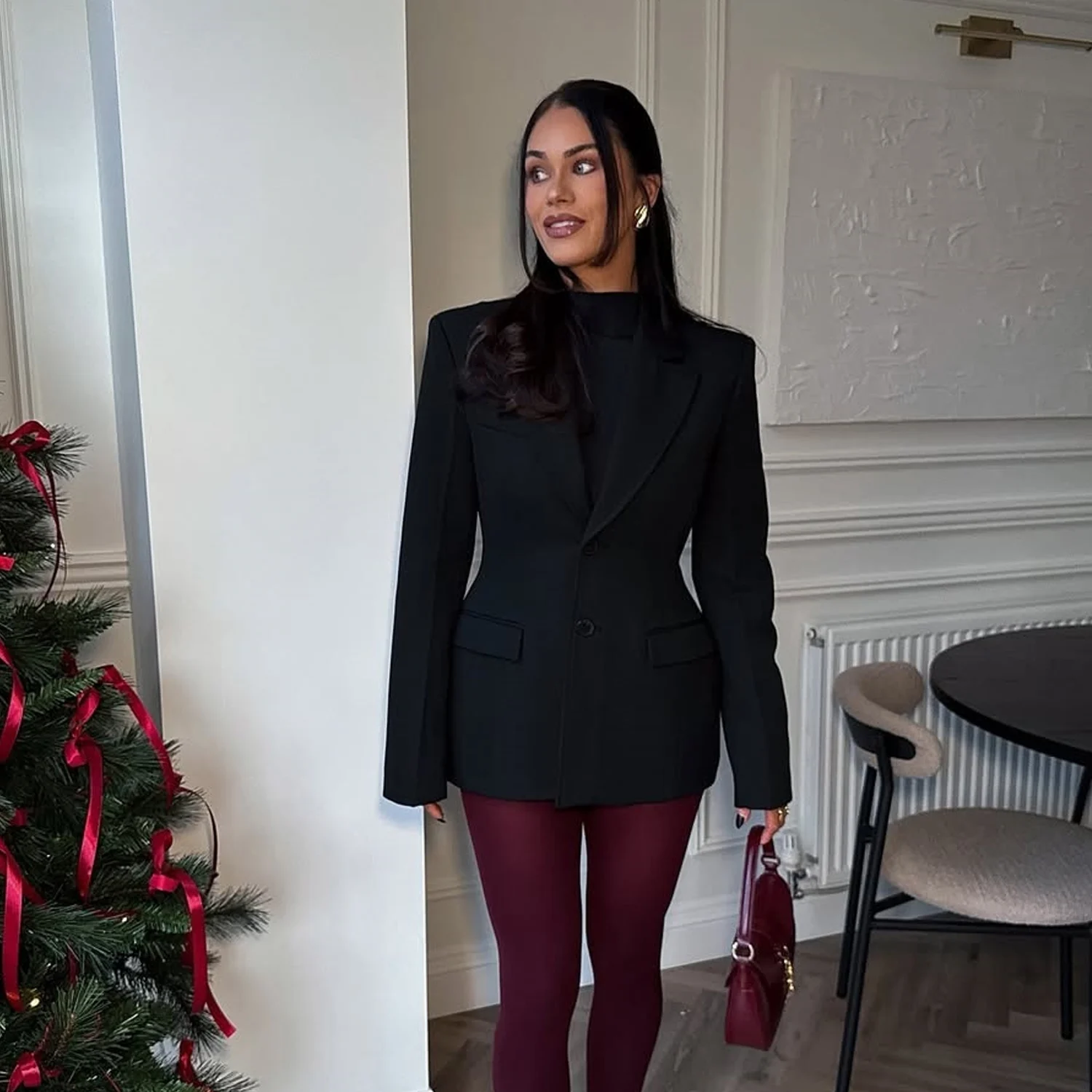 PB&ZA dames 2024 herfst- en winternieuw colbert met revers- en schoudervullingen, korte jas met enkele rij knopen voor woon-werkverkeer