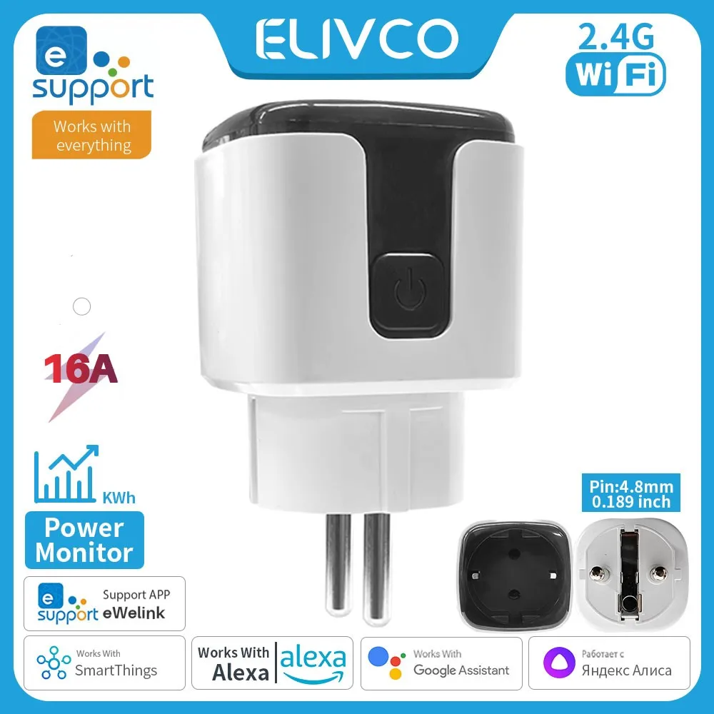 

eWelink Smart Socket EU WiFi Plug 16A with Power Monitor And Timing Function Supports Google Assistant And Alexa
