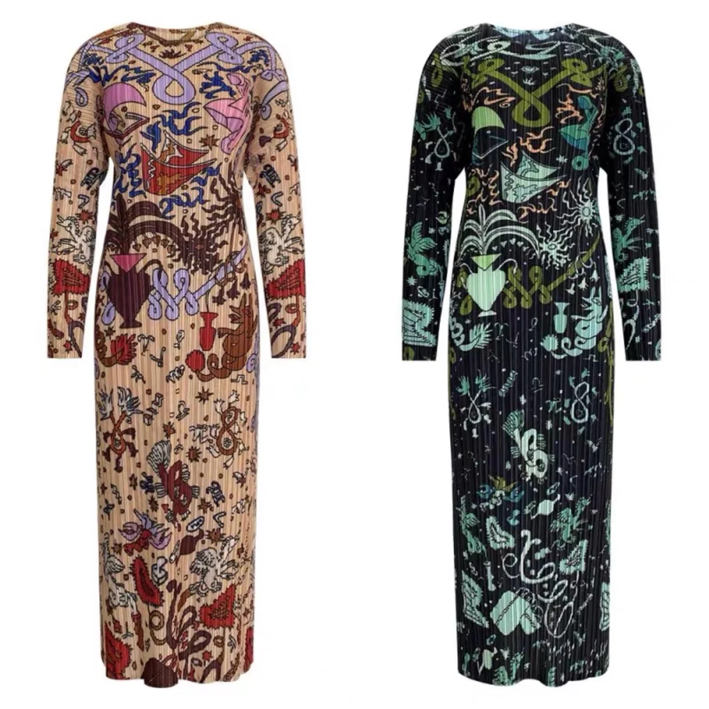 Miyake Print Dress 2025 Spring and Summer New Star Print Loose Senior Sense of Temperament Thin Long-sleeved Long-sleeved Dress