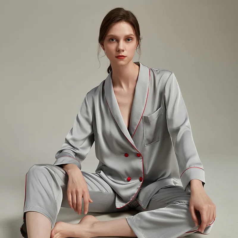 Long Sleeve Trouser Suits Pyjama Pour Spring Autumn Sleepwear Femme Fashion Loose Satin Women Pajamas Set Home Wear Loungewear