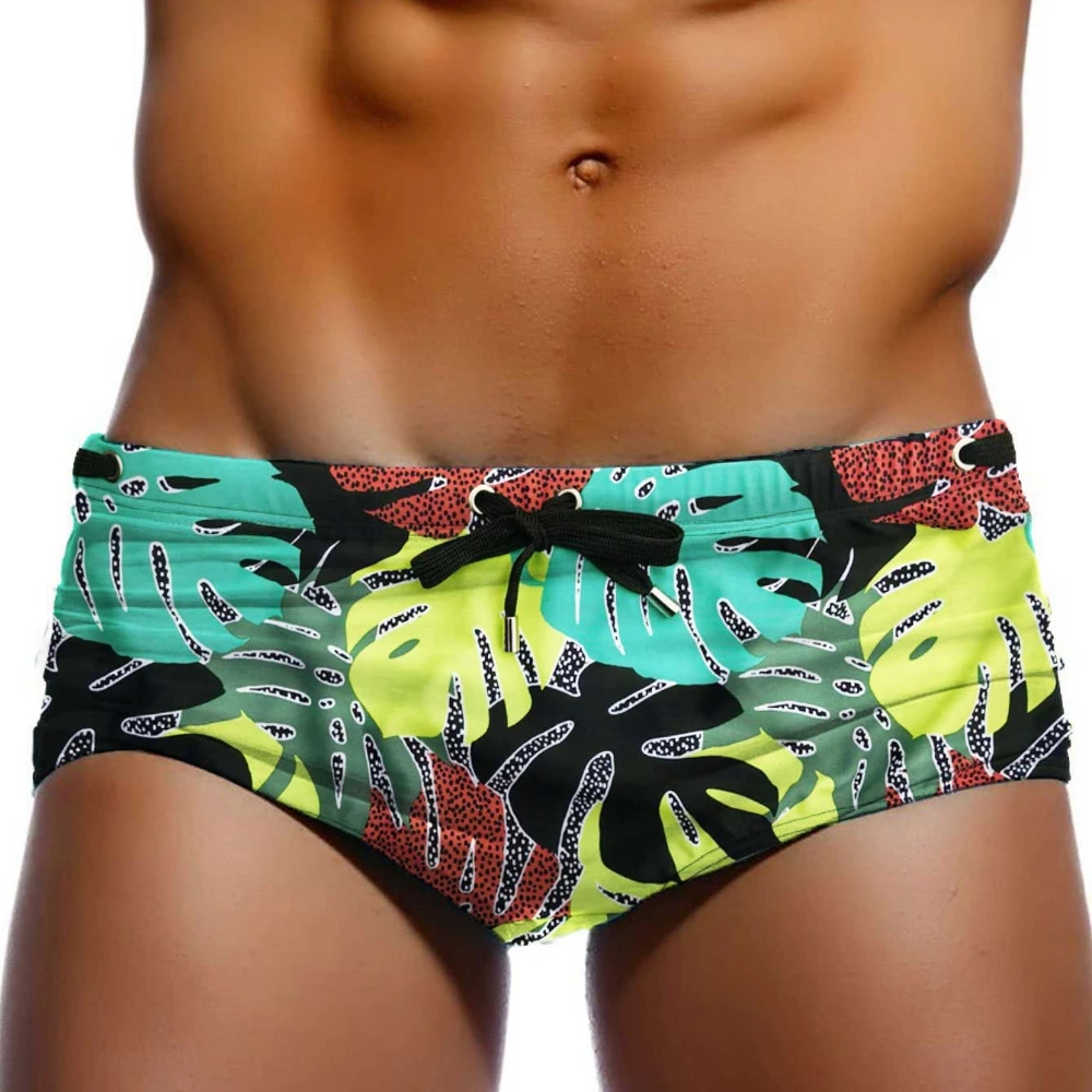 Sexy Swimming Trunks Mens Leaf Swim Boxer Briefs Swimwear Young Man Swimsuit Beach Wear Surfing Bathing Suit Shorts zwembroek