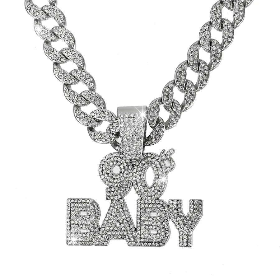 DIY accessories Cross-border hot-selling hip-hop letter necklace, European and American men's retro personalized alloy full of d