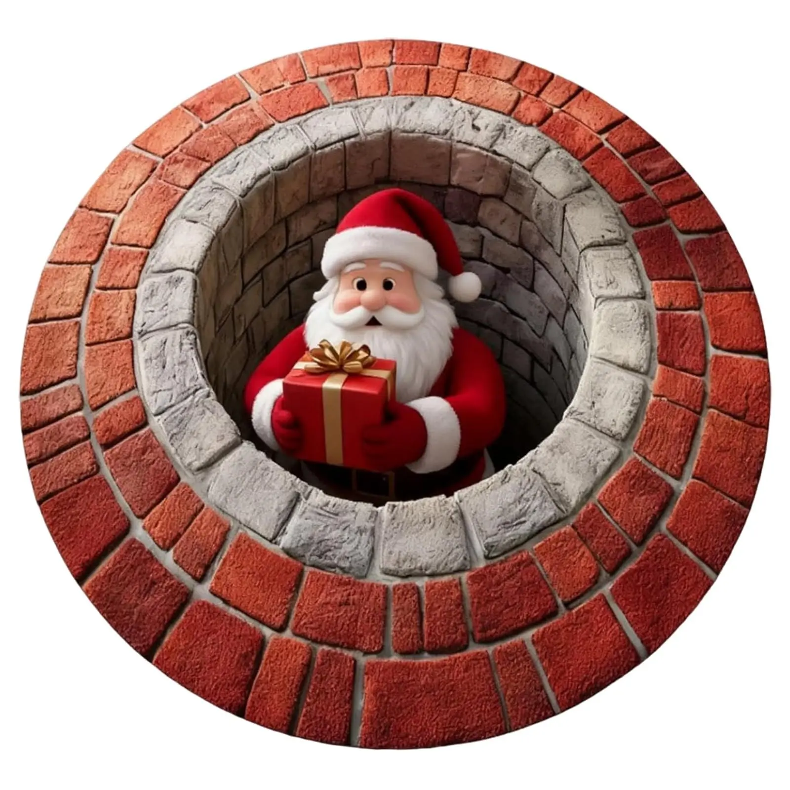 Christmas Carpet Rug Non-Slip Xmas Optical Illusion Rug 3d Christmas Round Rug Washable For Entryway Bedroom Christmas