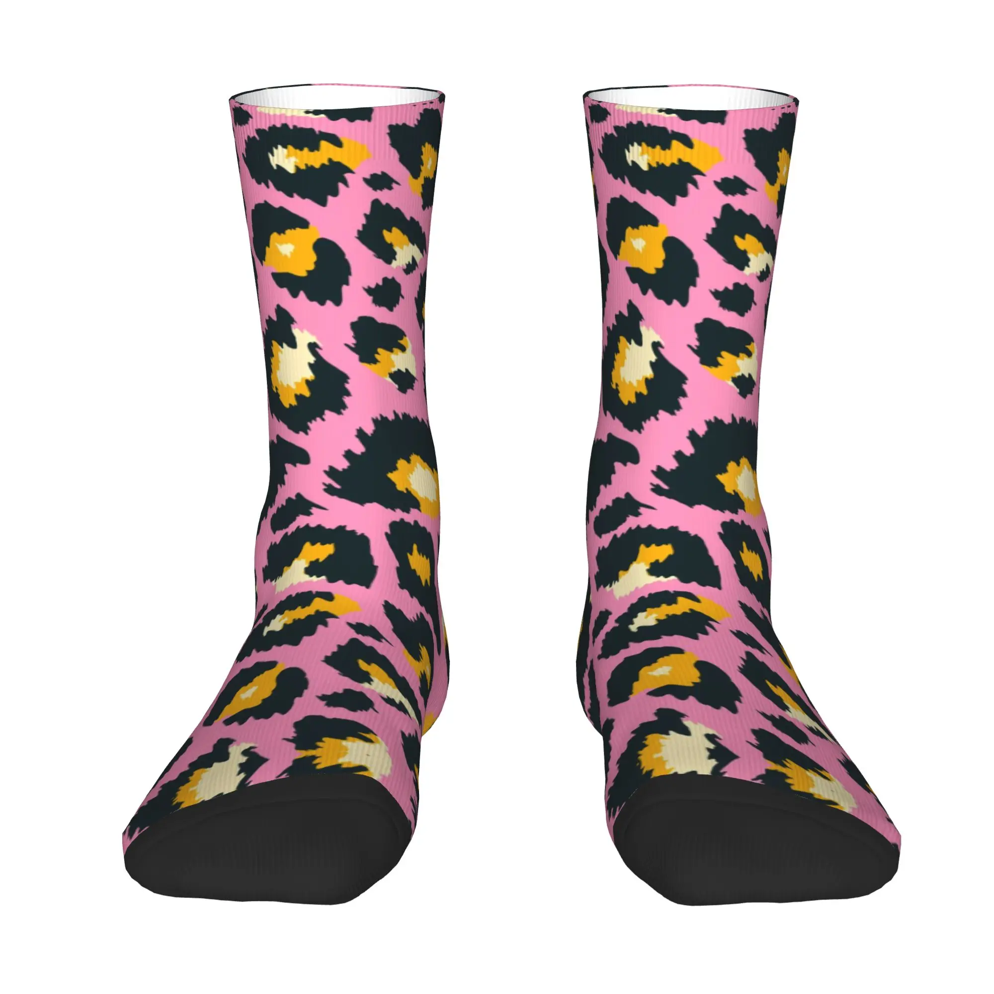 Custom Cute Men's Leopard Print Colorful Dress Socks Unisex Warm Breathbale 3D Printed  Crew Socks