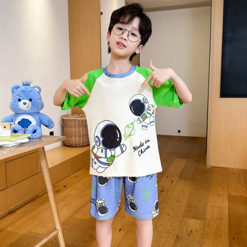 2024 Spiderman Boys' Pyjamas Pajamas Set New Summer Short-sleeved Thin Children's Girls Style Kids Home Clothing Set To Wear