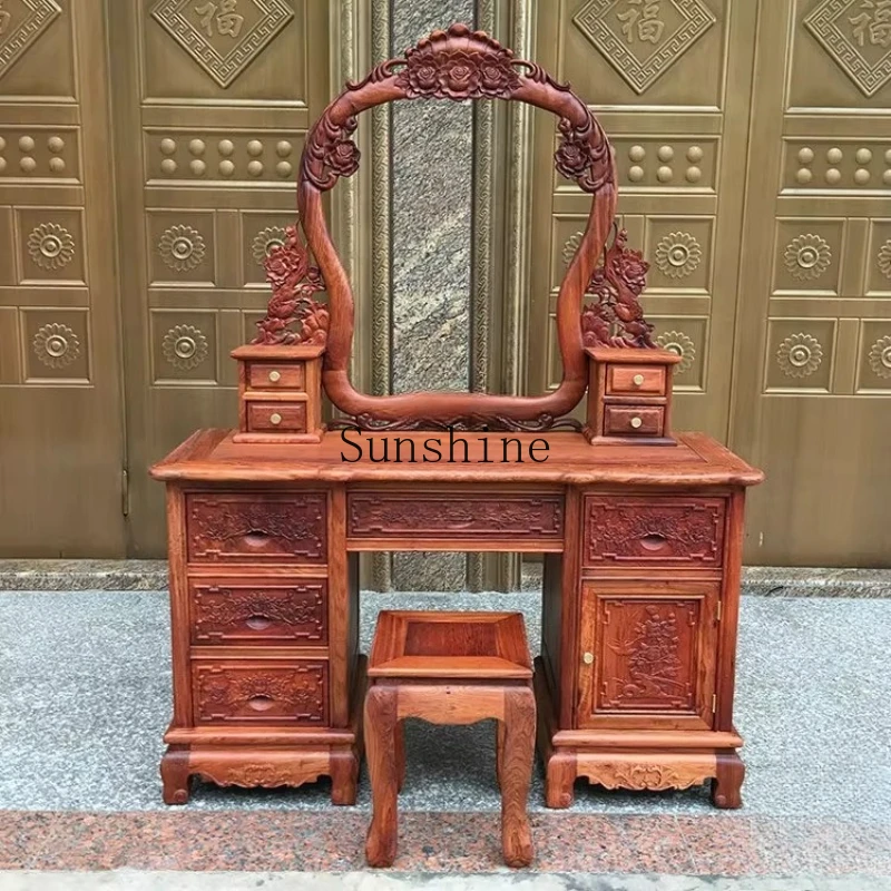 

Classical Chinese red sandalwood bedroom with pumping storage rose dressing table