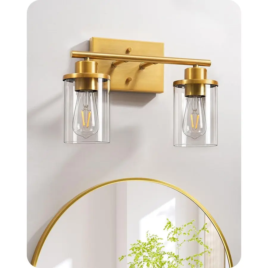 

Bathroom Light Fixtures, 2Light Gold Bathroom Vanity Light, Modern Wall Sconces with Clear Glass Shades for Powder Room, Vanity