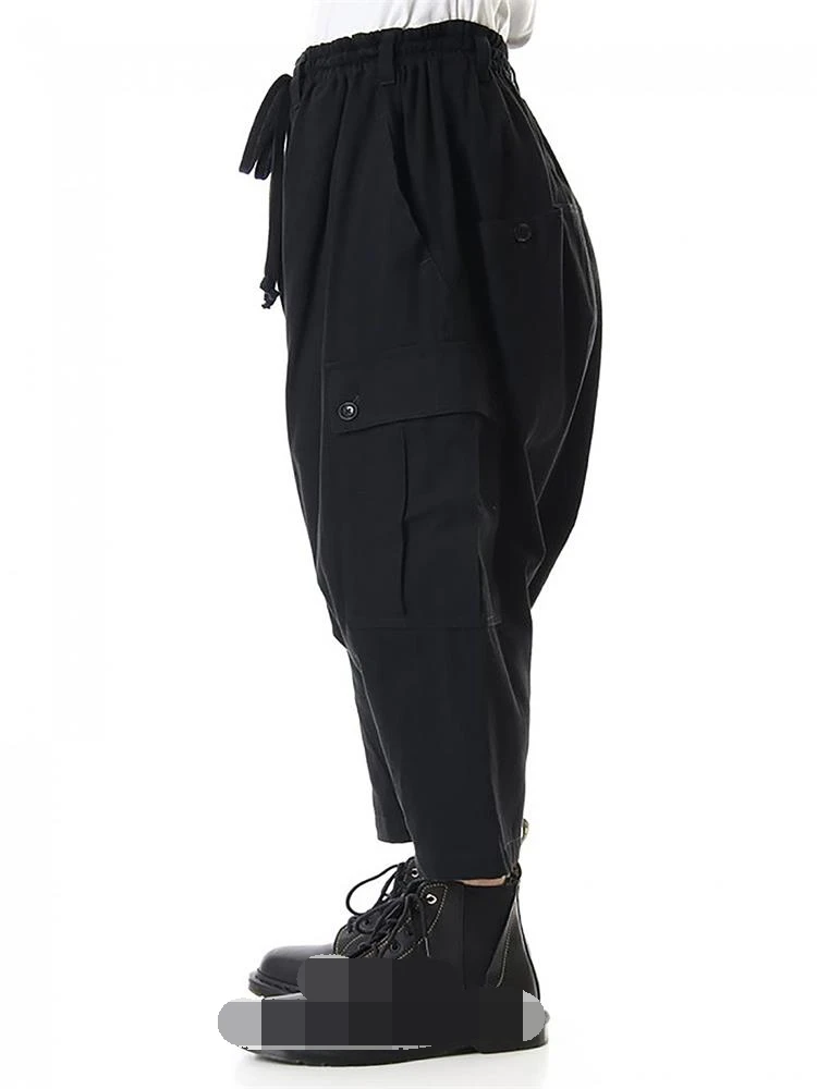 

Spring Men's New Menswear Fashion Hair Stylist Personality Trend Casual Nine Point Halen Pants Low Crotch Plus Size Clothing