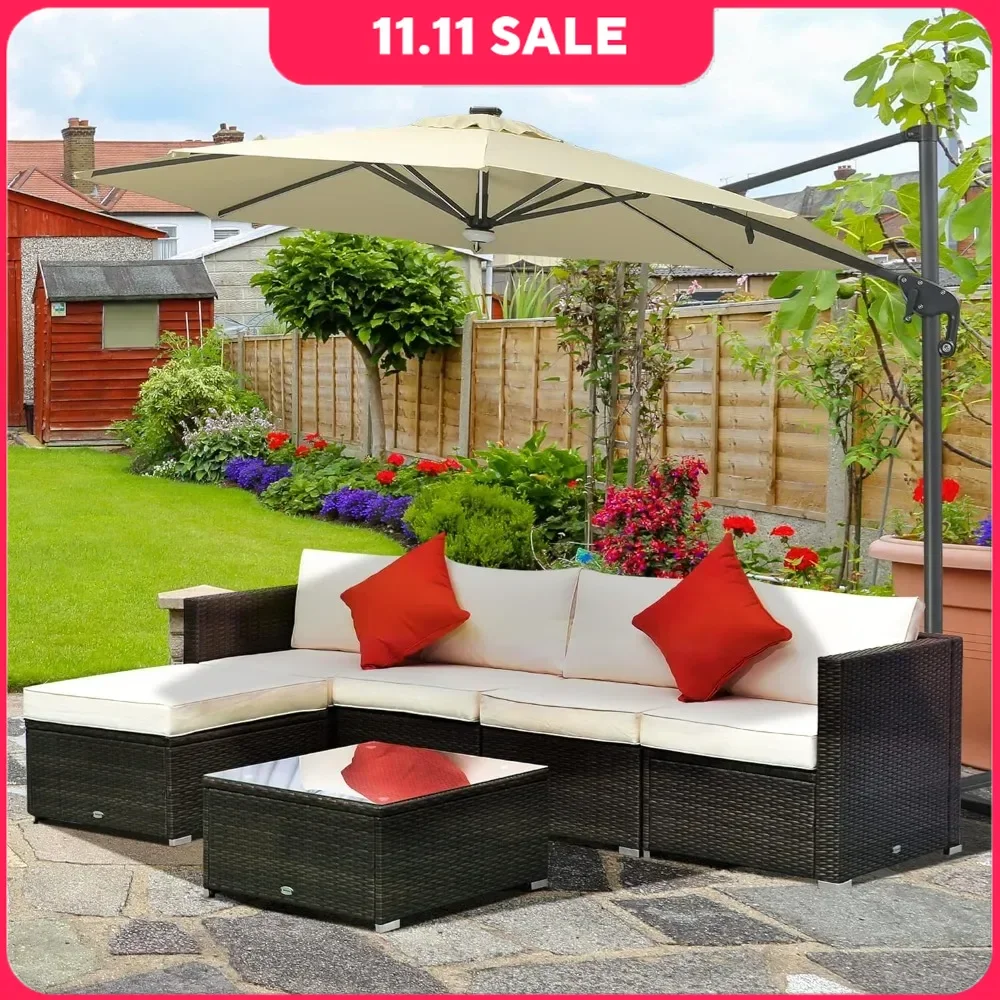 

6 Piece Patio Furniture Set Outdoor Wicker Conversation Set All Weather PE Rattan Sectional Sofa Set with Ottoman Garden Sofas