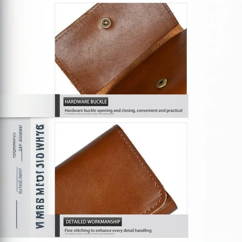 Echte Rindsleder-Geldbörse für Männer und Frauen, Vintage Handgefertigte Kurze Kleine Herren-Geldbörse, Kompakter Kartenhalter, Leder-Münzbörse – Detail 21