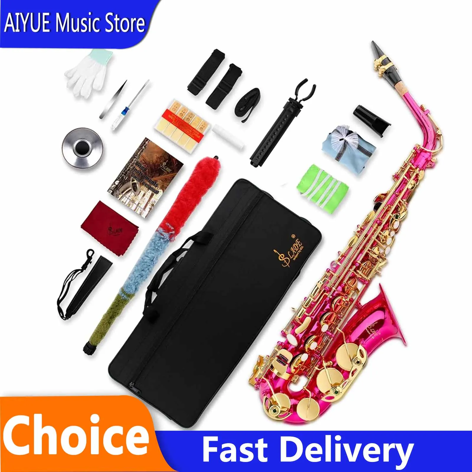 SLADE Saxophone Eb Alto Saxophone Rose Red for Beginners Practice Sax with Cleanning Cloth Reed Strap Sax With Accessories