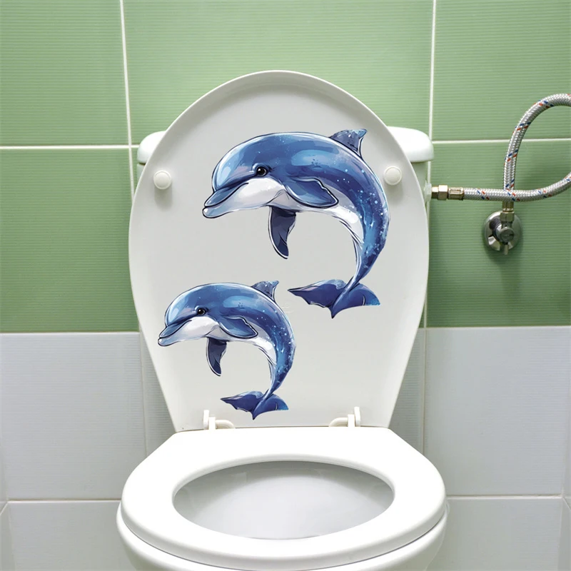 Glow-in-the-dark Dolphin Toilet Sticker Self-adhesive Waterproof PVC Children's Room Bedroom Bathroom Home Decoration Sticker
