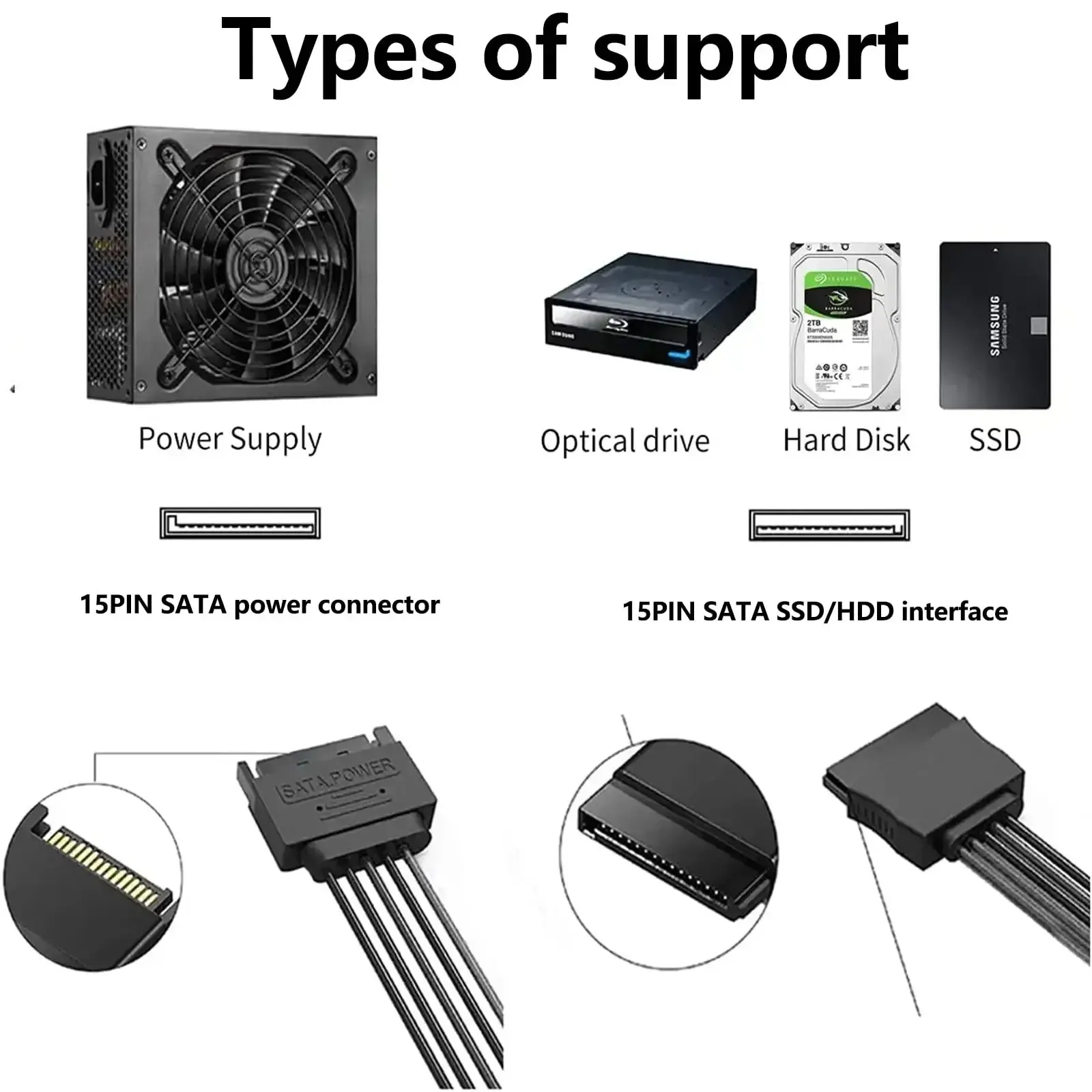 15Pin SATA/4PIN kabel rozdzielacz zasilania dysk twardy 1 męski do 5 przedłużacz żeńskich dla DIY PC Sever