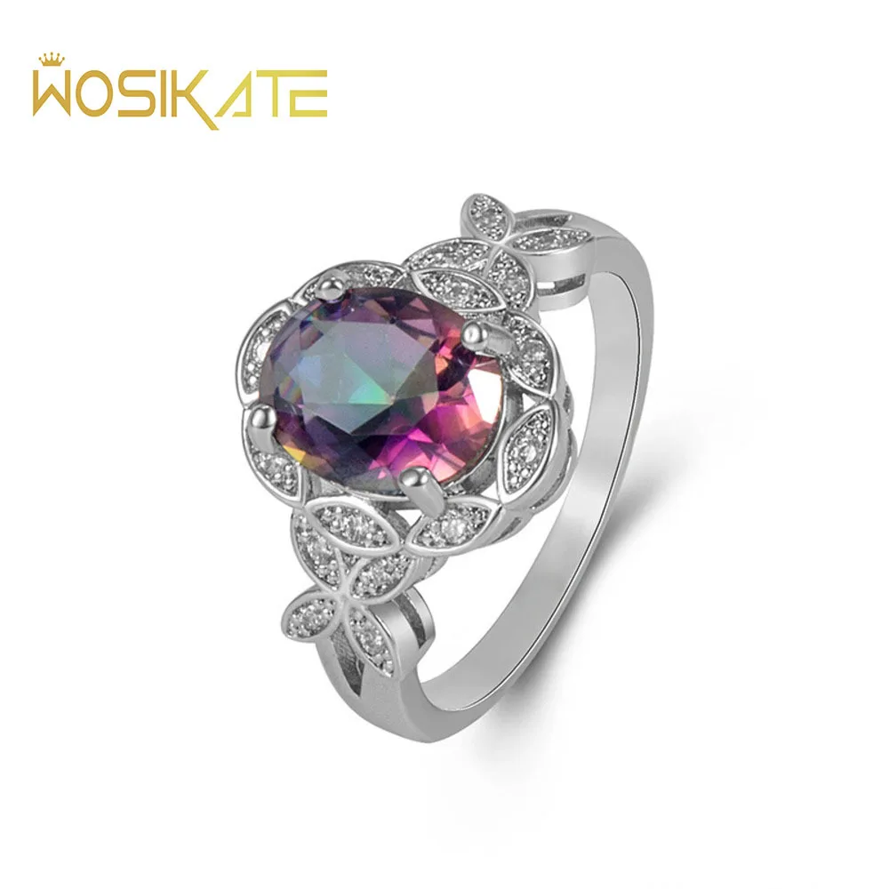 WOSIKATE Vintage Bow Shape Set With Colourful Zirconia 925 Sterling Silver Ring For Women Wedding Engagement Jewelry Female Gift