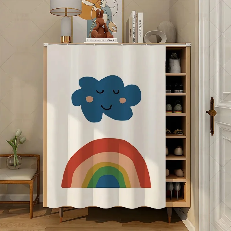 VIKAMA Abstract Cartoon Character Cabinet Curtain Geometric Color Block Print Fabric Dust-proof Curtain Home Decor