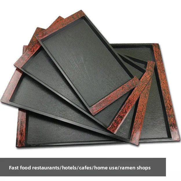 

Rectangular Plastic Tray Wooden Texture Anti-slip Thi Hotel Commercial Tea Water Di Fast Food Restaurant Serving Tray
