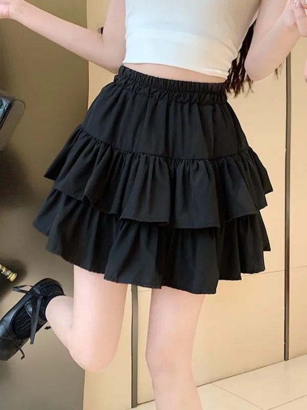 

Весенне-летняя женская пышная юбка А-силуэта с высокой талией, кружевным декором и защитой от просвечивания, белая, средней длины