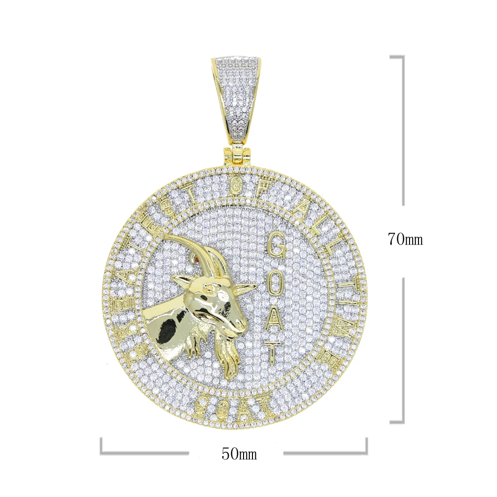 Pendentif Chèvre Hip Hop Deux Tons en Or Micro Pave 5A, Cubique contre-indiqué, Conia Ronde 3D en Forme d'Animal, Charme Glacé, Bijoux pour Hommes, Nouveau, 2025