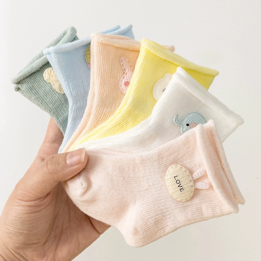 Baby Cotton Socks with 3D Patches for Toddler 0-3 Years Soft Breathable Summer Floor Socks Cute Cartoon Photo Prop 3 Pairs/set