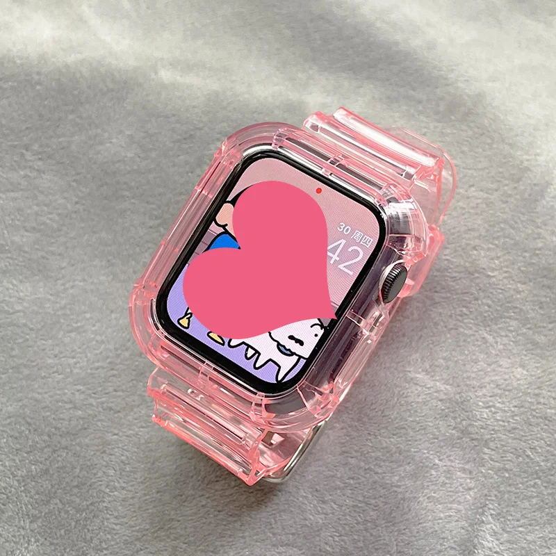 Glacier Transparent Strap+Case For Apple Watch Series 8 7 SE 6 5 For Iwatch Band 49mm 45mm 41mm 40mm 44 42mm 38 Sports Bracelet