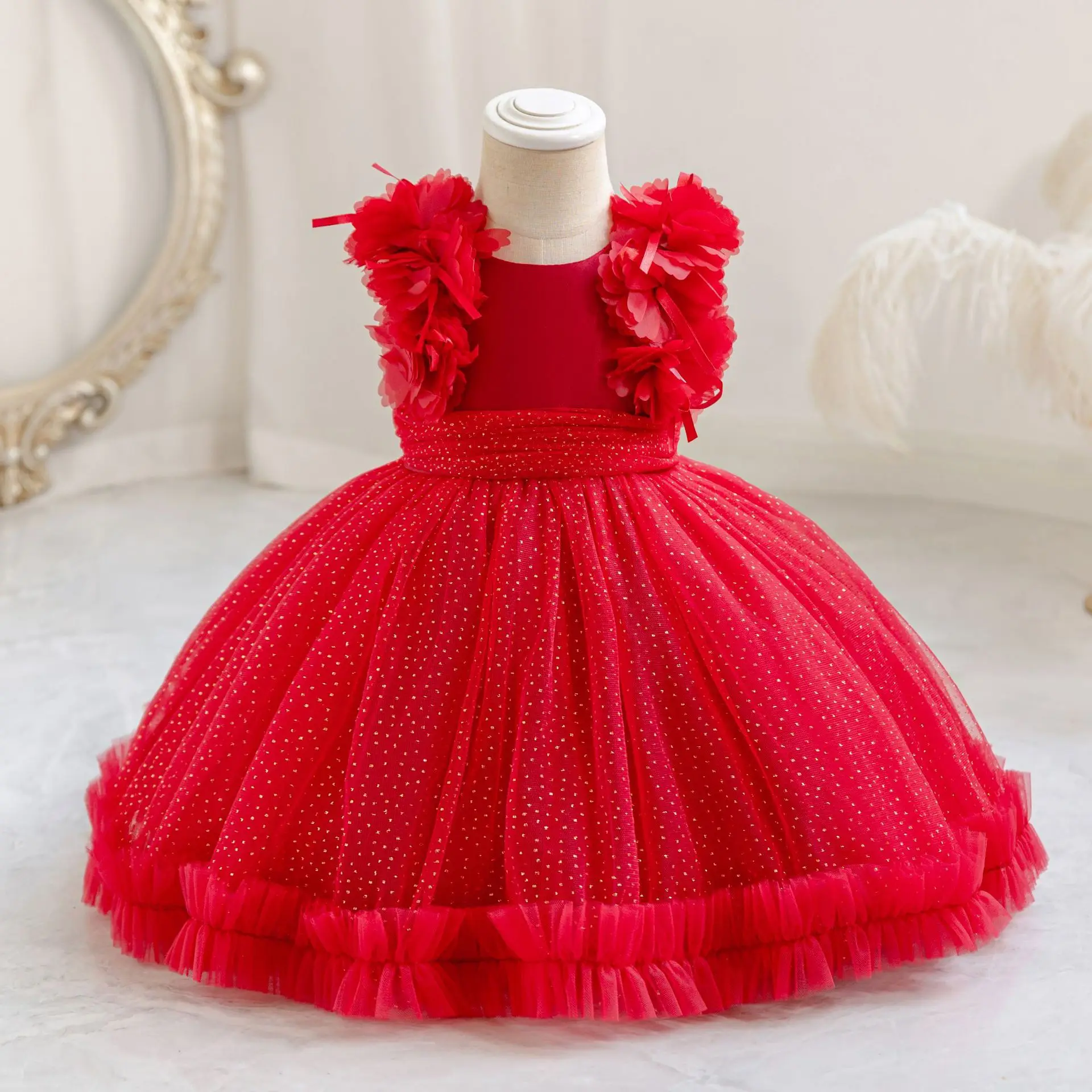 

HETISO Party Dress for Baby Ruffles Flower Girls Birthday Princess Ball Gown Kids Christmas Dots Costume for 1-4 Years