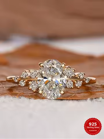 925 Sterling Silver Fashionable Shiny Round Oval Ring For Women Engagement Wedding Luxury High Quality Fine Jewely