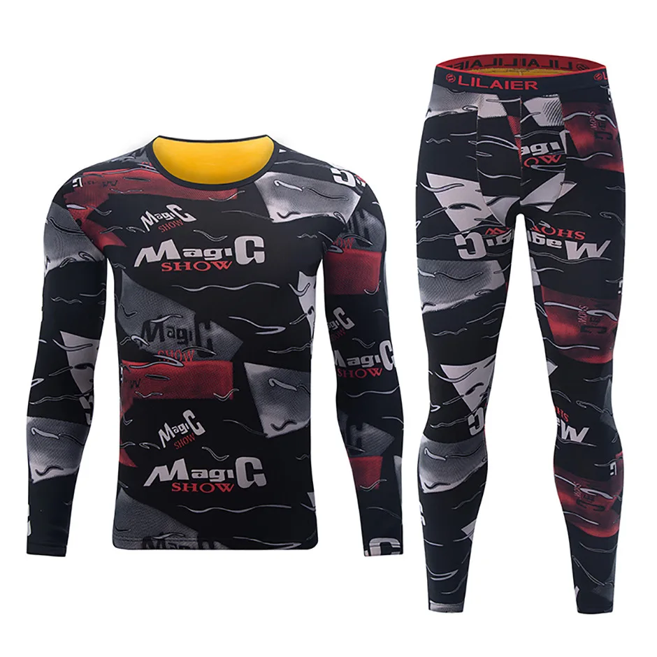 Herren Herbst-Winter Thermo-Unterwäsche-Set Goldenes Fleece Verdickte Europäische und US-Größen Modisch Bedruckte Lange Unterhosen Warme Basisschicht Oberteil – Detail 3