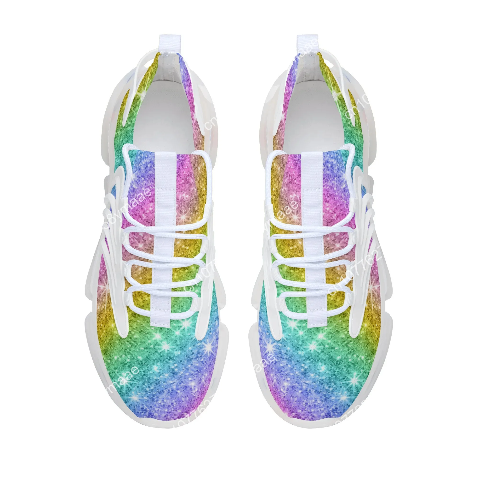Colorful Rainbow Design Fashion Trainer Sneakers Lace-Up Basketball Shoe Men Women Teenager Breathable Mesh Casual Running Shoes