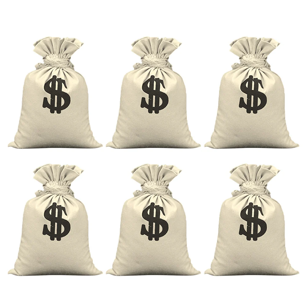 

6 Pcs The Tote Bag Dollar Sign Money Drawstring Bags Sack Print Cosplay Theme Party Decor Pouch Gift