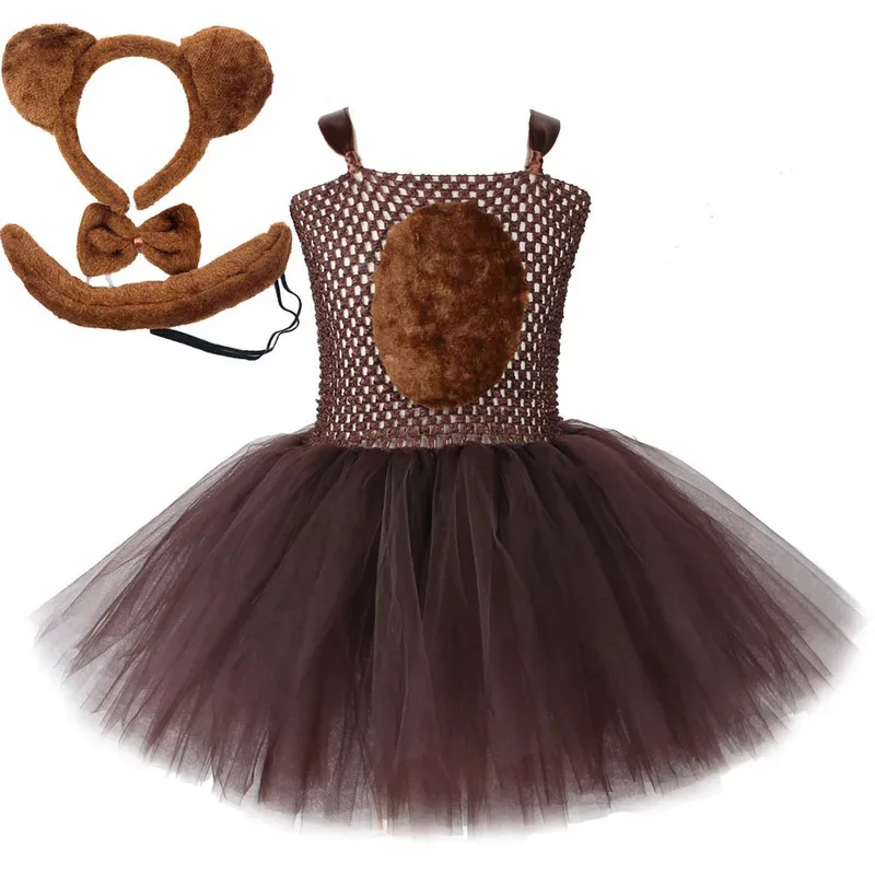 

Brown Bear Tutu Dress for Baby Girls Animal Halloween Costume Kids Christmas Birthday Outfit Children Clothes with Ears Bow Tail