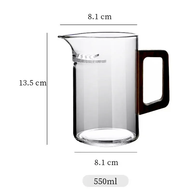 High Borosilicate Wooden Handle Glass Tea Pitcher Fair Cup Chahai Tea Divider Tea Maker with Crescent Filter Kungfu Tea Set