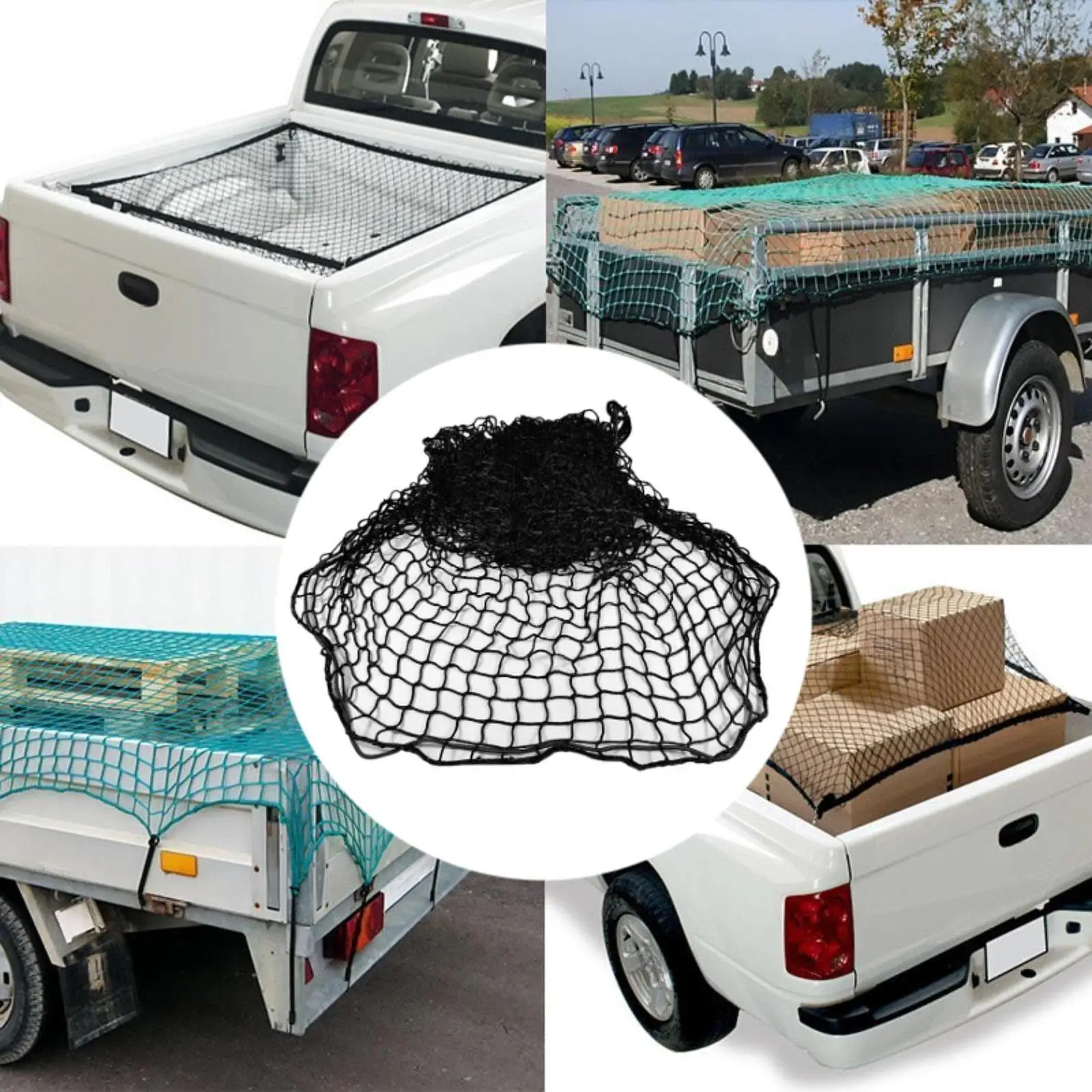 Black Mesh Trailer Cargo Net Multipurpose Organizer for Car Trunk Storage Pickup Bed SUV Roof Accessories