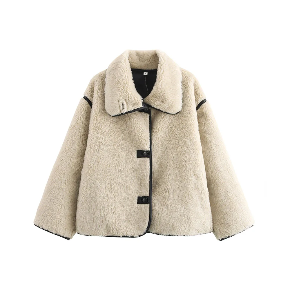 

Осенне-зимнее новое женское модное универсальное плюшевое пальто с большим воротником и мехом