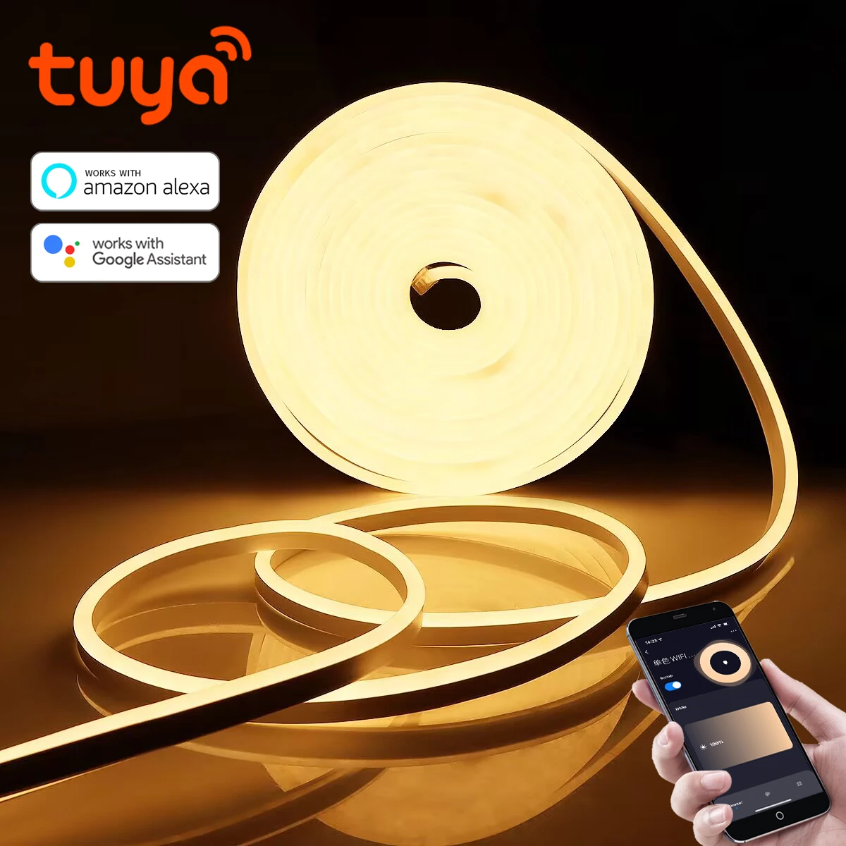 Tuya Smart Life LED Neon Light Strip WIFI Control DC12V SMD 2835 120LEDs/M Flexible Rope Tube Lamp Work with Alexa Google Home