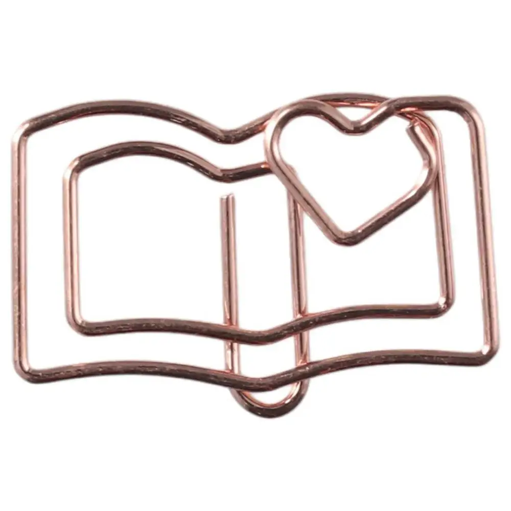50Pcs Book Shaped Paper Clips Rose Gold Mini Bookmark Metal Office Accessories Home